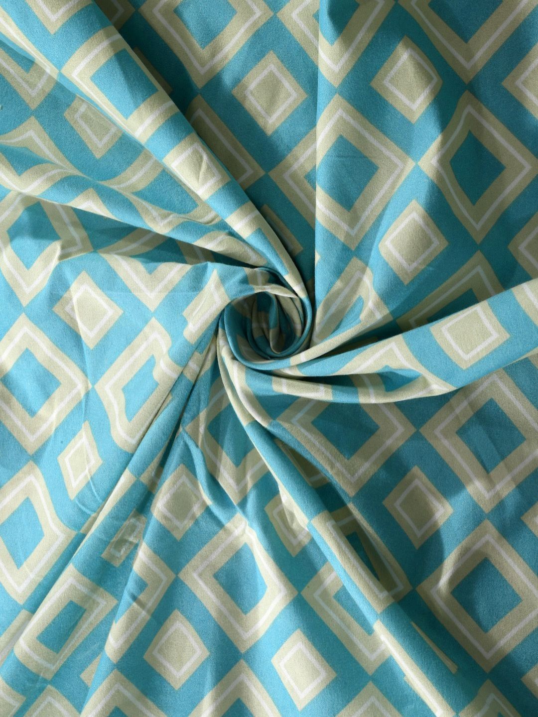 KLOTTHE Turquoise Biru & Putih Geometri Bercetak 300 TC Cadar & Sarung Bantal Single