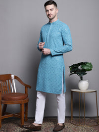 Jompers Floral Embroidered Sequinned Pure Cotton Straight Kurta With Pyjamas