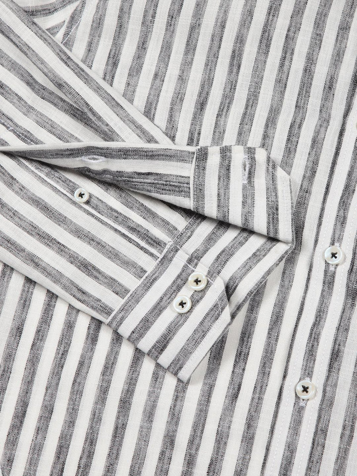 Thomas Scott Premium Linen Slim Fit Striped Spread Collar Casual Shirt
