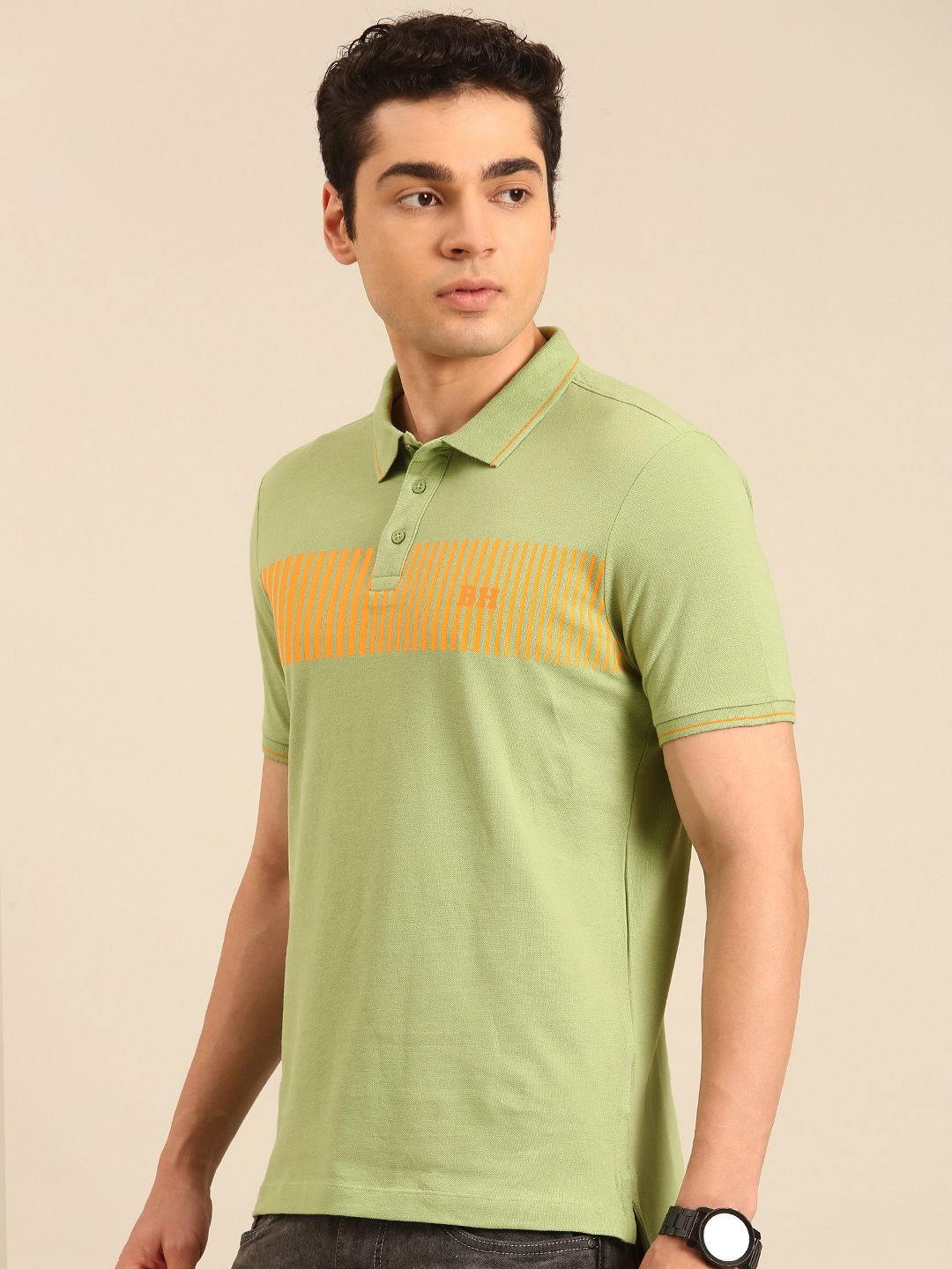 Being Human Striped Polo Collar Pure Cotton T-shirt