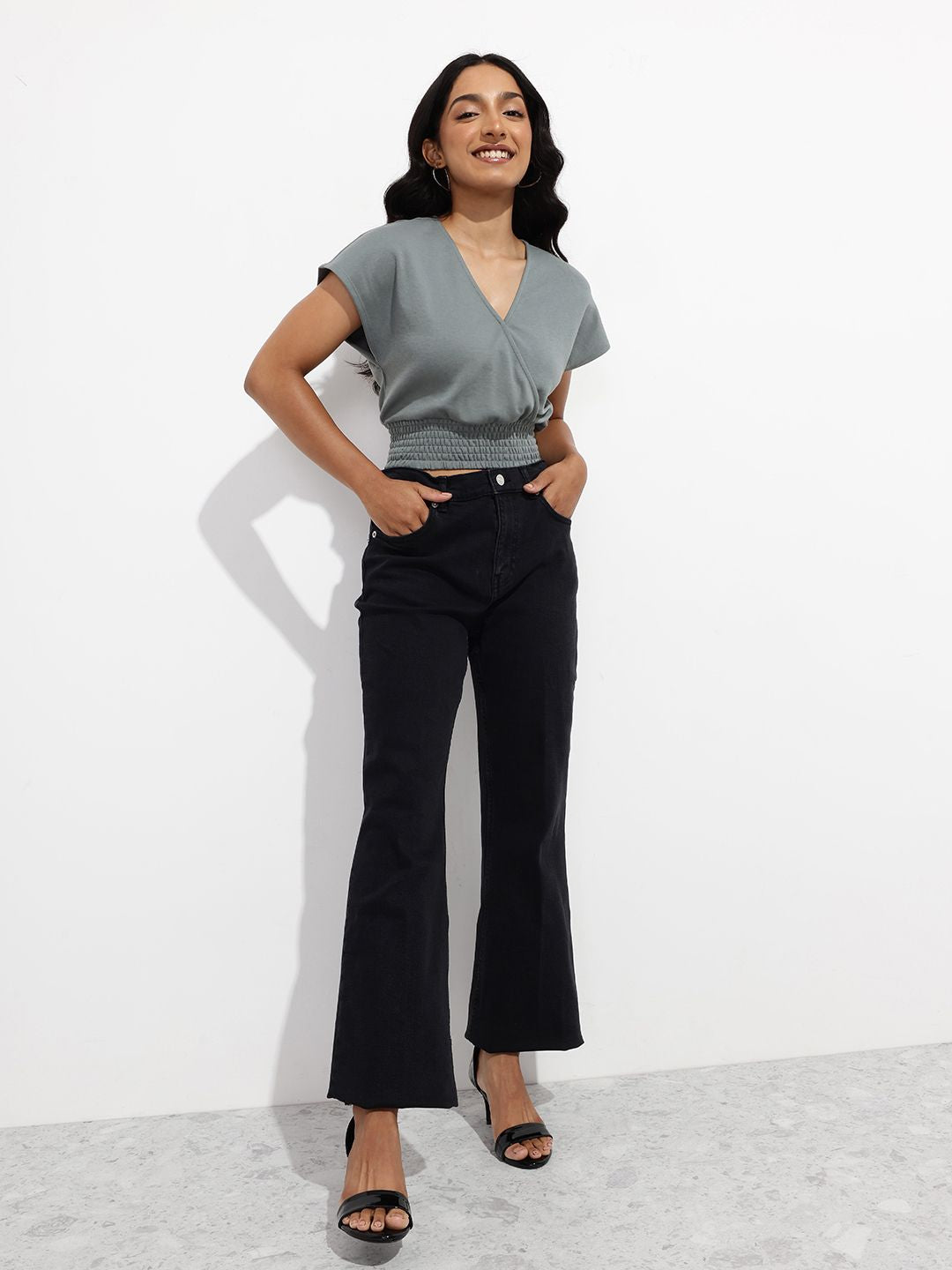 DressBerry The Soft Life Wrap Style Blouson Crop Top