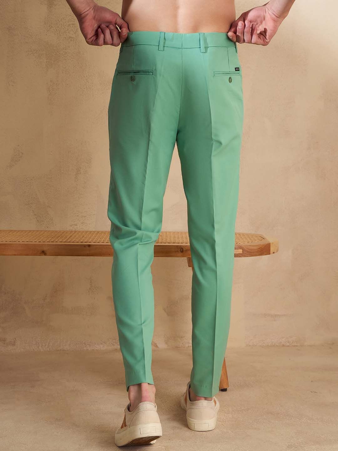 DENNISON Men Green Smart Tapered Fit Solid Regular Trousers