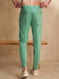 DENNISON Men Green Smart Tapered Fit Solid Regular Trousers
