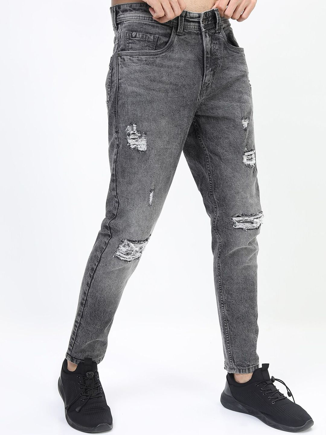 LOCOMOTIVE Men Grey Tapered Fit Mildly Distressed Stretchable Jeans