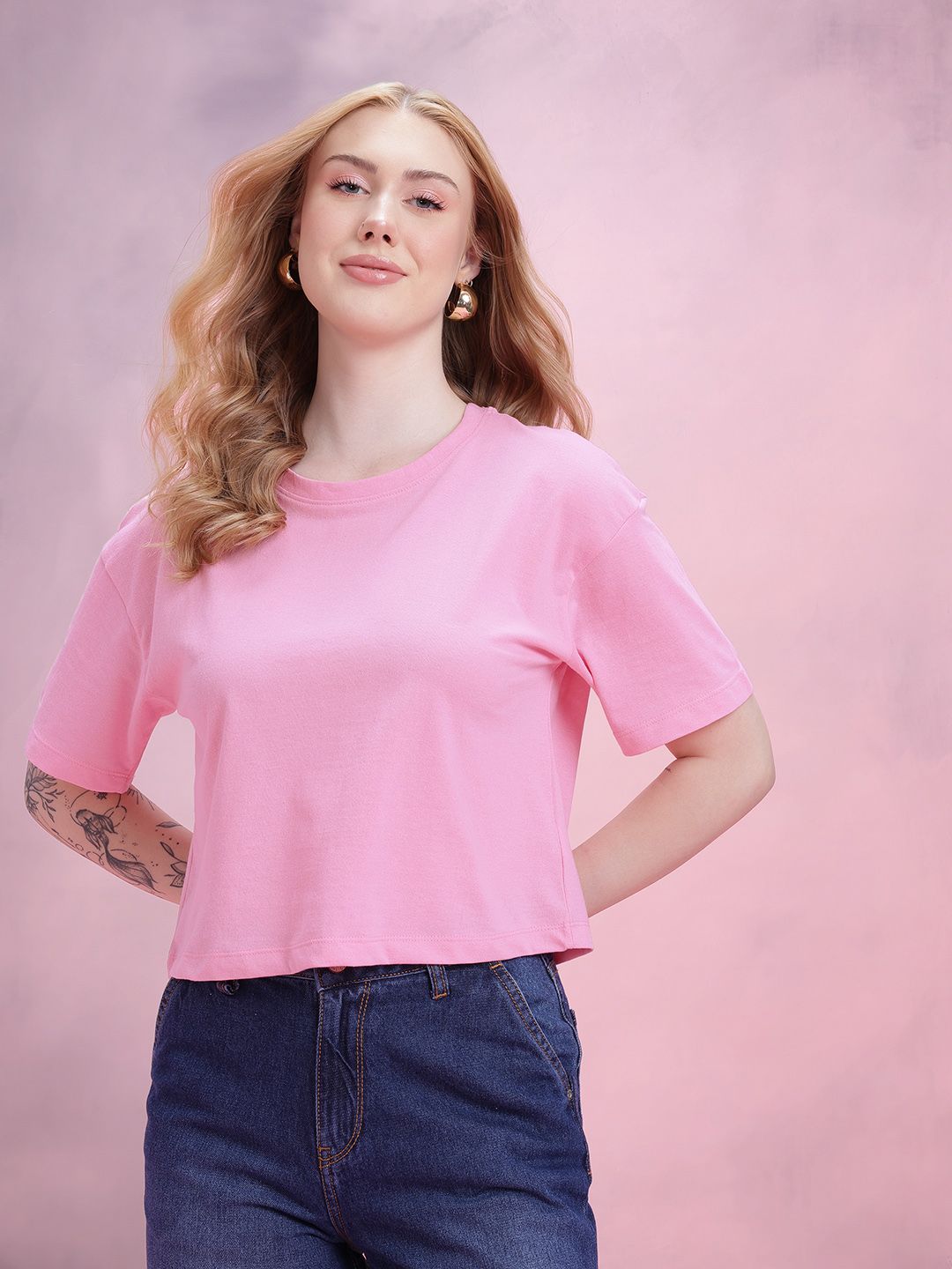 DressBerry Drop-Shoulder Sleeves Relaxed T-shirt