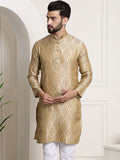 Sojanya Men Beige & Golden Ethnic Motifs Jacquard Kurta