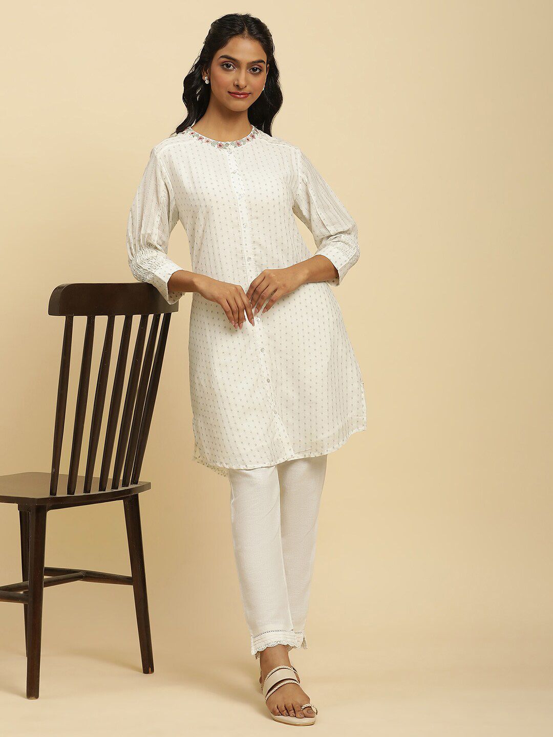 W Geometric Woven Design Thread Work A-Line Kurta
