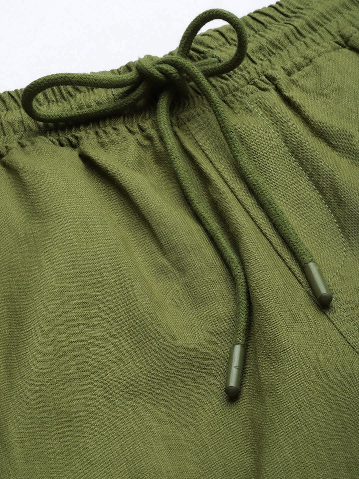 The Indian Garage Co Men Linen Cotton Slim Fit Cargo Shorts