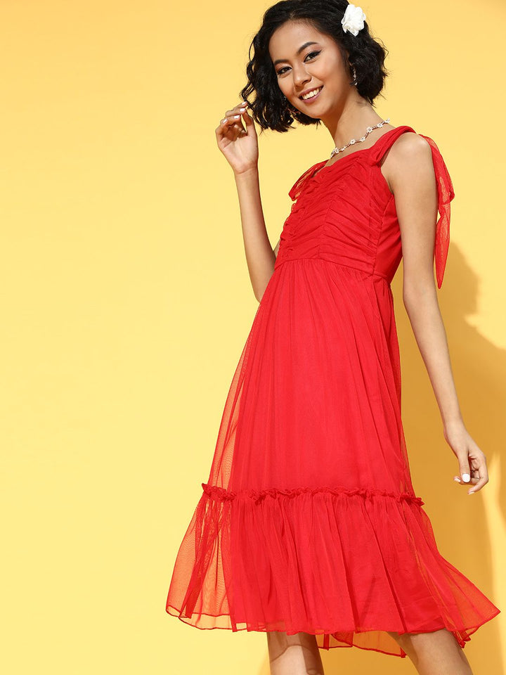Athena Women Chic Red Solid Tiered Dress