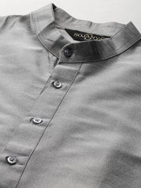 SOJANYA Men Grey & Peach-Coloured Kurta with Pyjamas & Embroidered Nehru Jacket