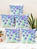 STITCHNEST Pack Of 5 Blue Floral Printed Square Cushion Cover