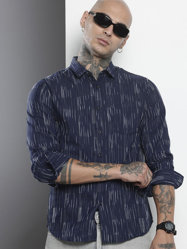 The Indian Garage Co Textured Striped Slim Fit Casual Shirt
