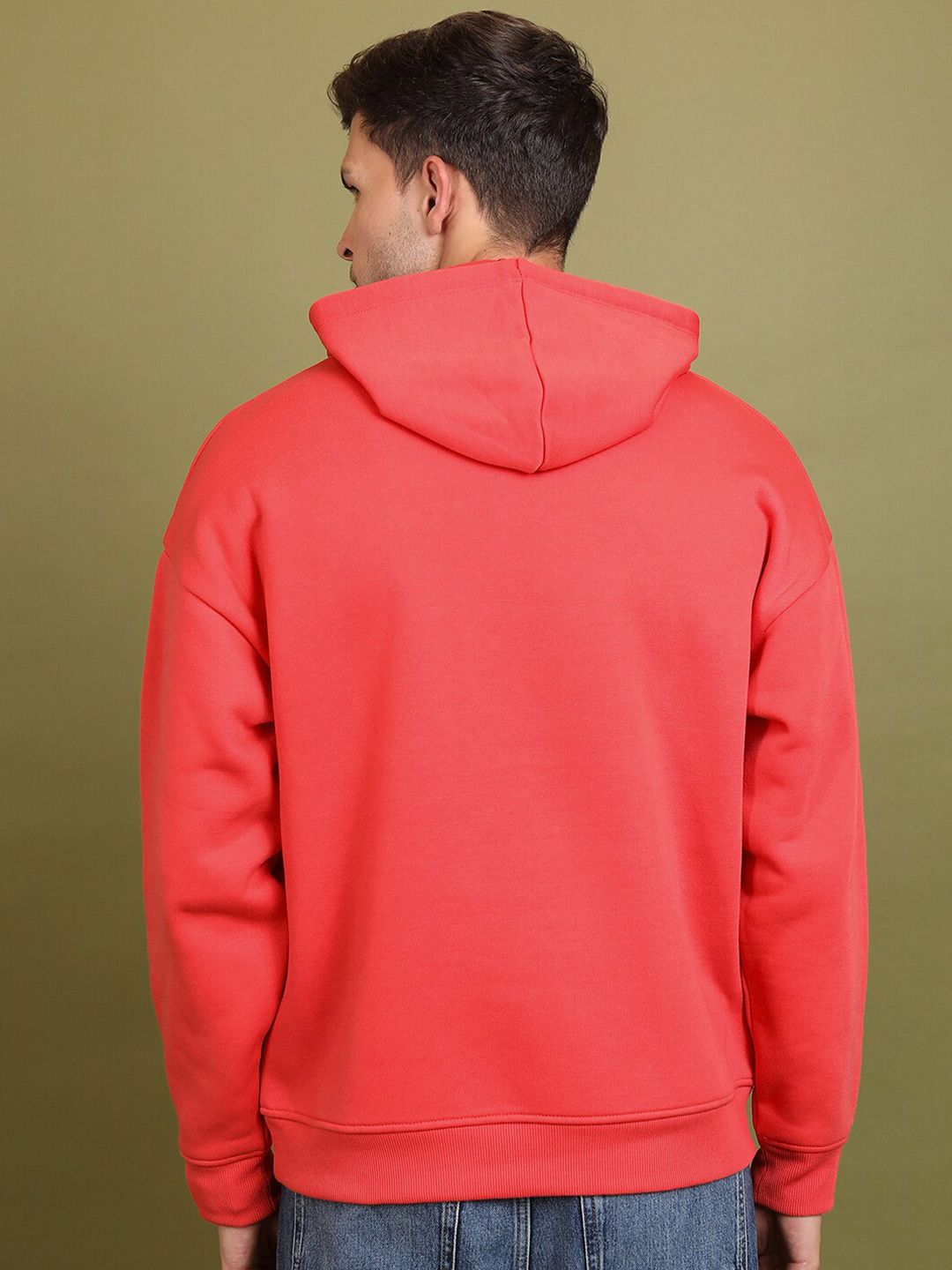 HIGHLANDER Red Hooded Drop Shoulder Sleeves Oversized Pullover Sweatshirt