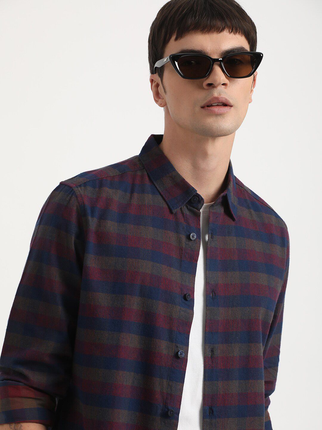 THE BEAR HOUSE Tartan Checks Slim Fit Pure Cotton Casual Shirt