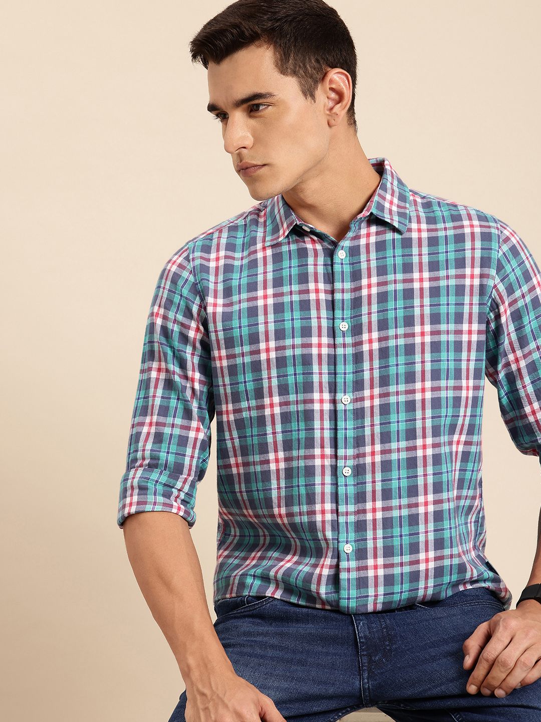 Being Human Pure Cotton Slim Fit Checked Casual Shirt