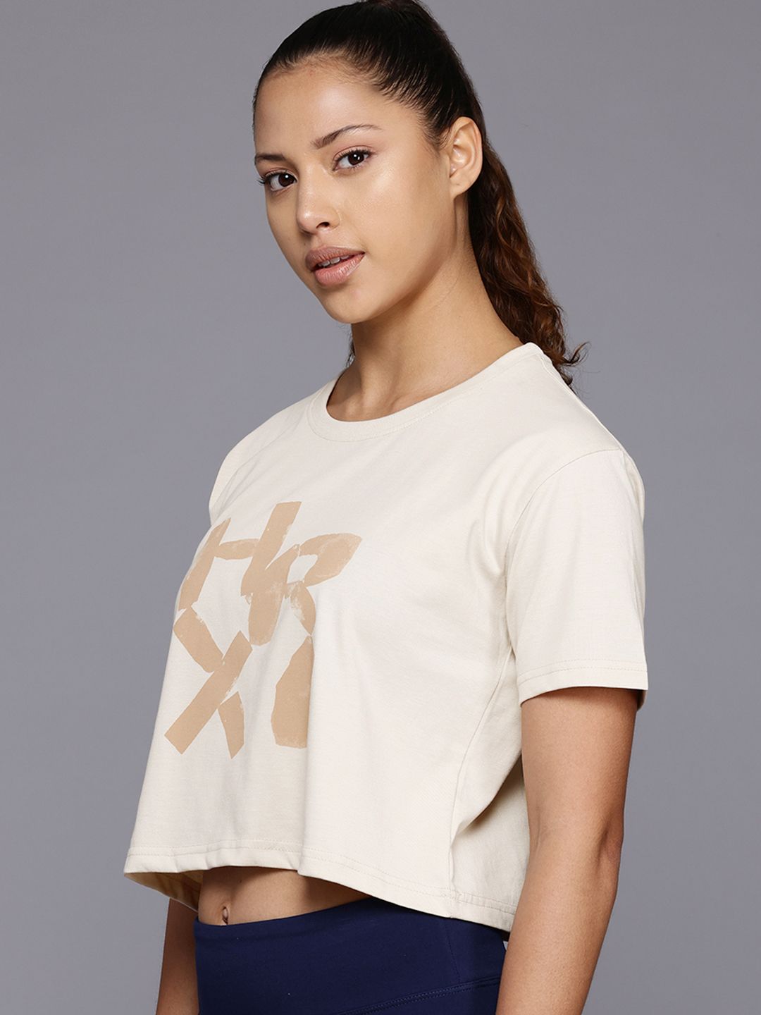HRX by Hrithik Roshan Brand Logo Print Boxy Yoga T-shirt