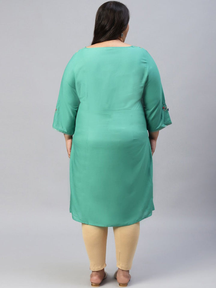 W Women Green Ethnic Motifs Printed Kurta