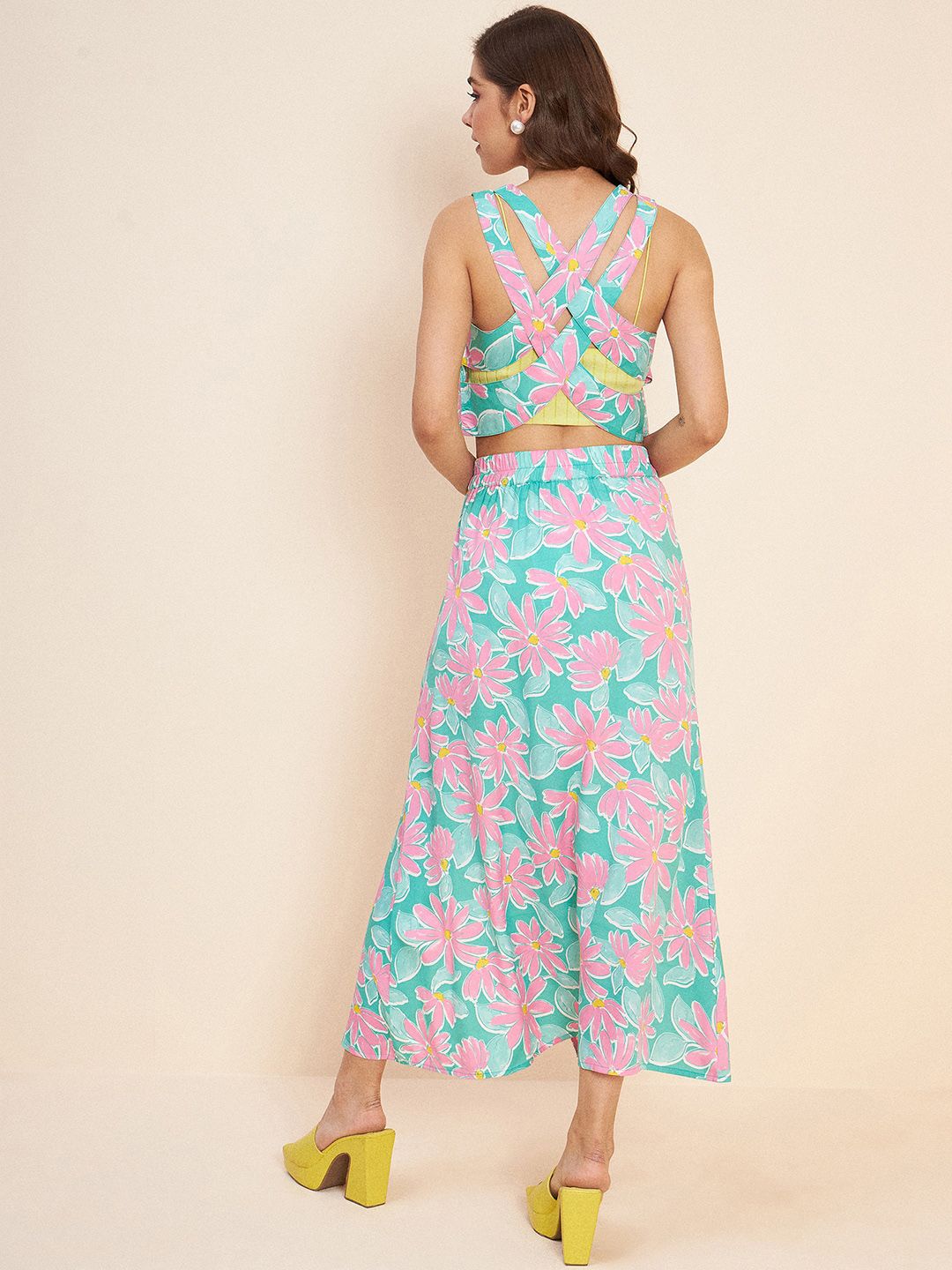 Antheaa Floral Printed Crop Top & Midi Skirt