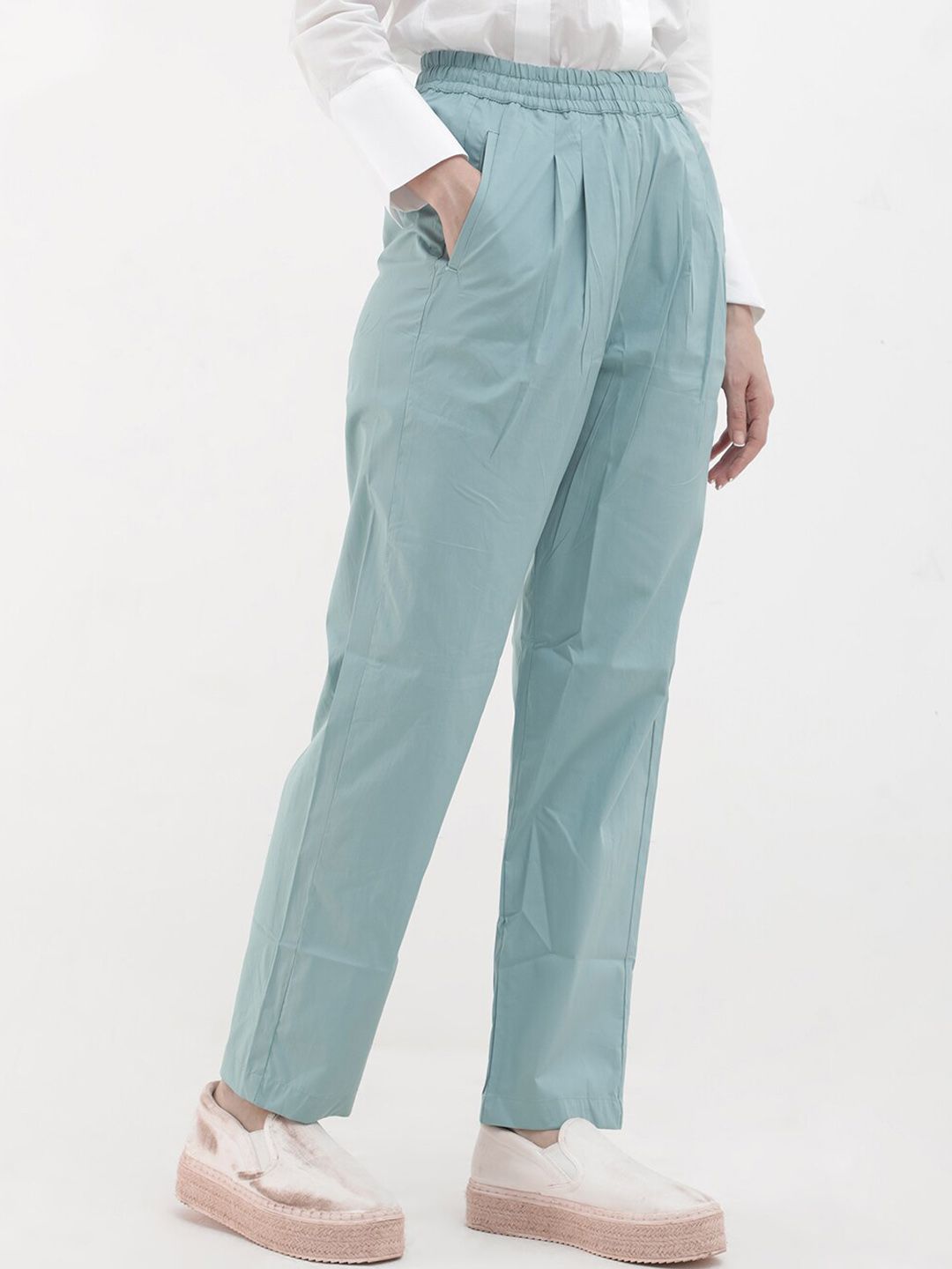 RAREISM Women Tailored High-Rise Cotton Parallel Trousers