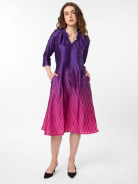 Rareism Abstract Printed Tie -Up Belted Neck A -Line Dress