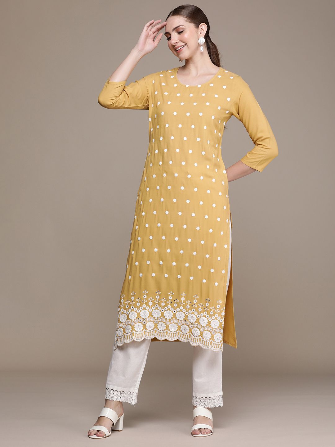 Anouk Women Ethnic Motifs Embroidered Straight Kurta