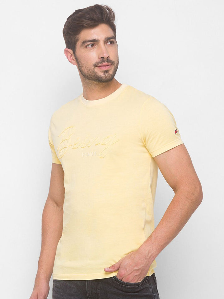 Being Human Men Yellow Brand Logo Applique Pure Cotton T-shirt