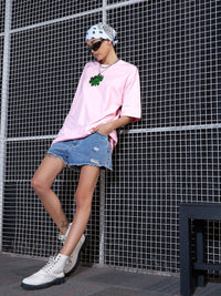 SASSAFRAS Pink Graphic Printed Pure Cotton Oversized T-Shirt Dress