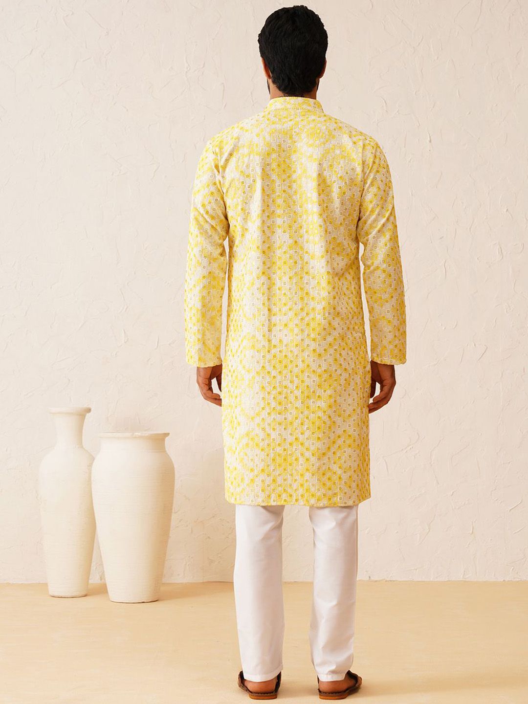 SOJANYA Kurta Kapas Tulen Bersulam Labuci Biasa dengan Churidar