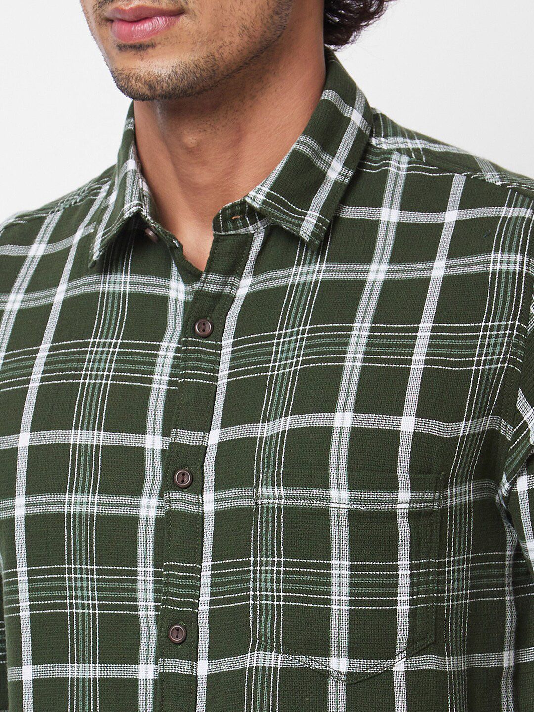 SPYKAR Spread Collar Long Sleeves Tartan Checks Cotton Casual Shirt