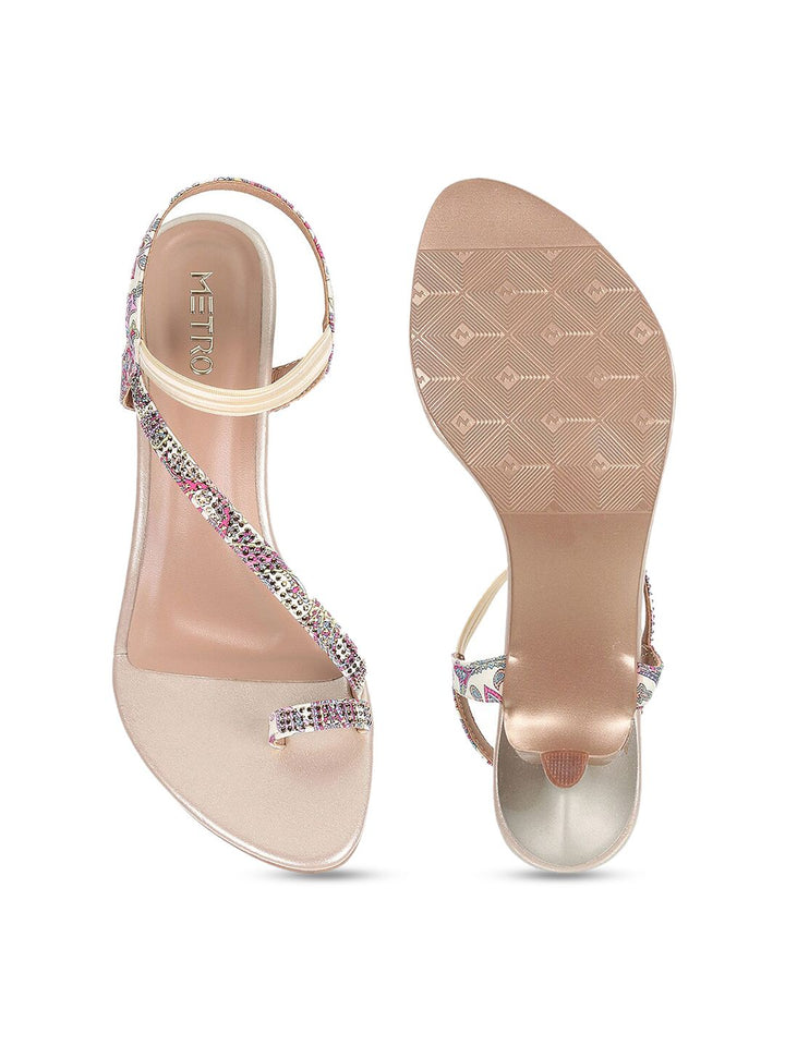 Metro Embellished One Toe Kitten Heels With Backstrap