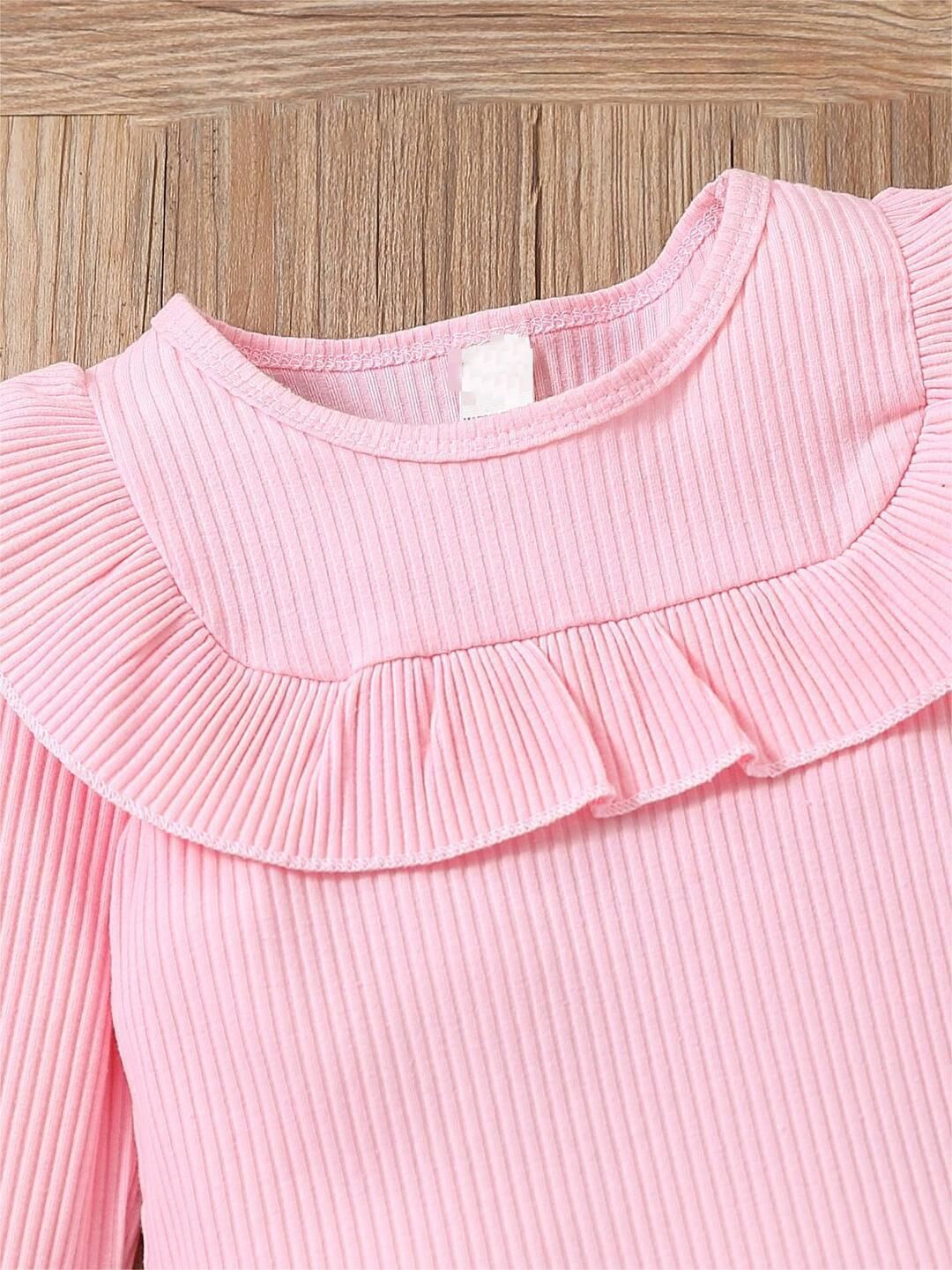 YK Girls Long Sleeves Top With Checked Trousers Clothing Set