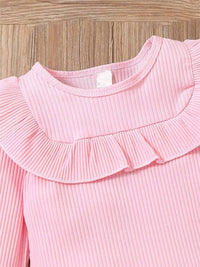 YK Girls Long Sleeves Top With Checked Trousers Clothing Set