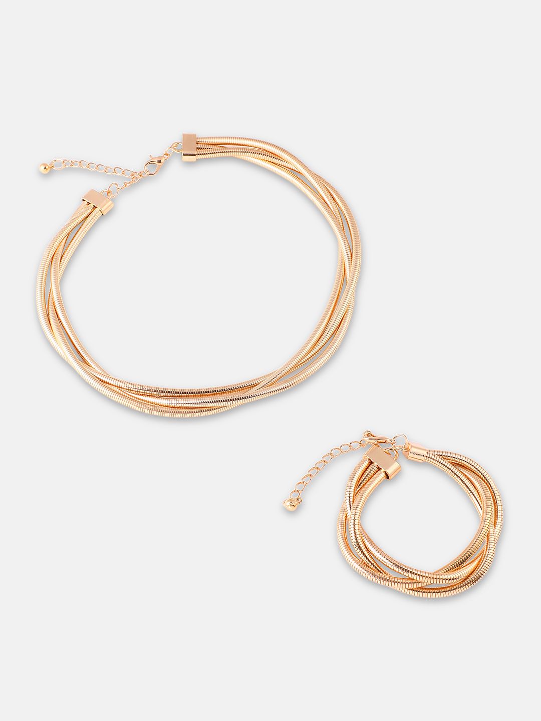 SOHI set perhiasan bersalut emas ribbed-intertwine