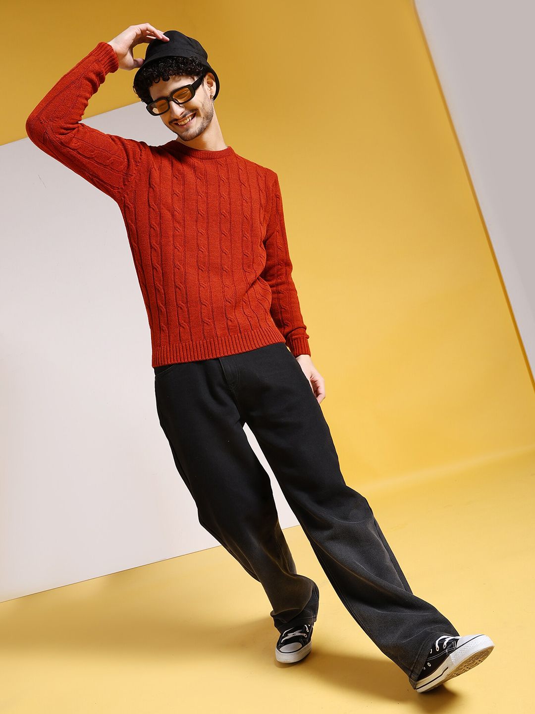 The Indian Garage Co Cable Knit Long Sleeves Acrylic Pullover Sweater