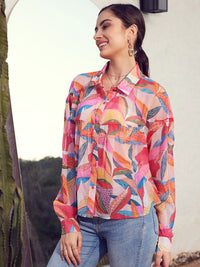 STREET 9 Women Pink & Yellow Comfort Floral Printed Casual Shirt