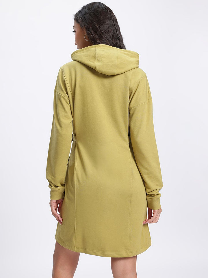 DressBerry Utility Weave Belted Hooded Sweatshirt Dress
