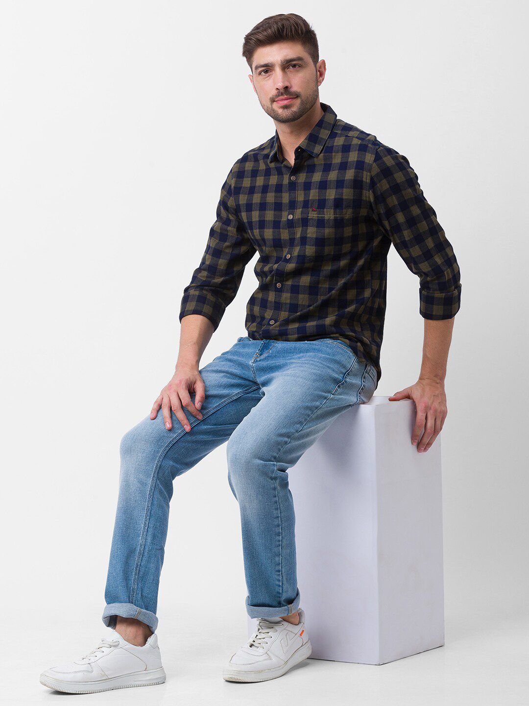 SPYKAR Men Green Slim Fit Buffalo Checks Casual Shirt
