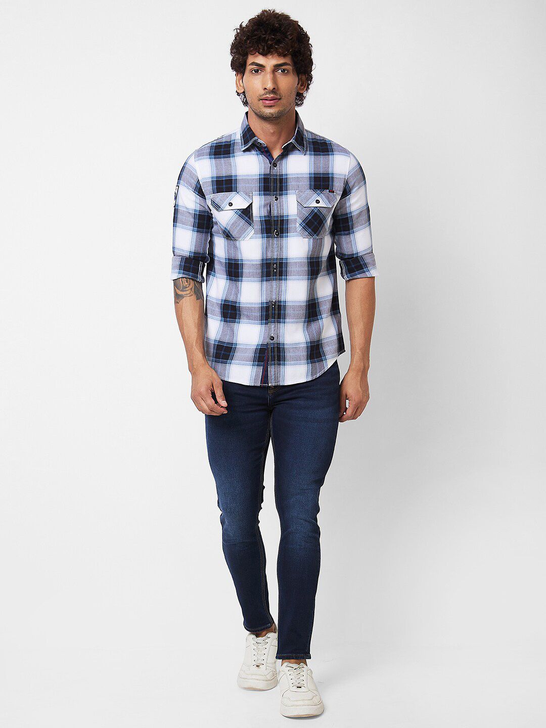 SPYKAR Long Sleeves Regular Fit Cotton Tartan Checks Opaque Checked Casual Shirt
