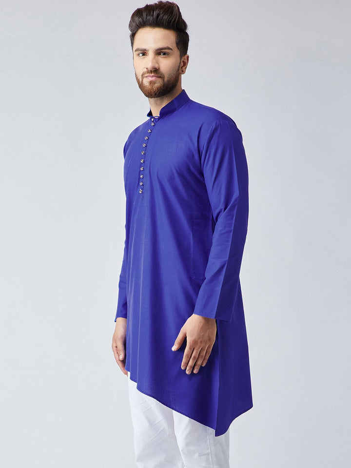 SOJANYA Men Blue Solid Asymmetrical Hem Straight Kurta