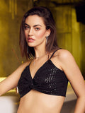 Athena Black Embellished Shoulder Straps Bling & Sparkly Bralette Top