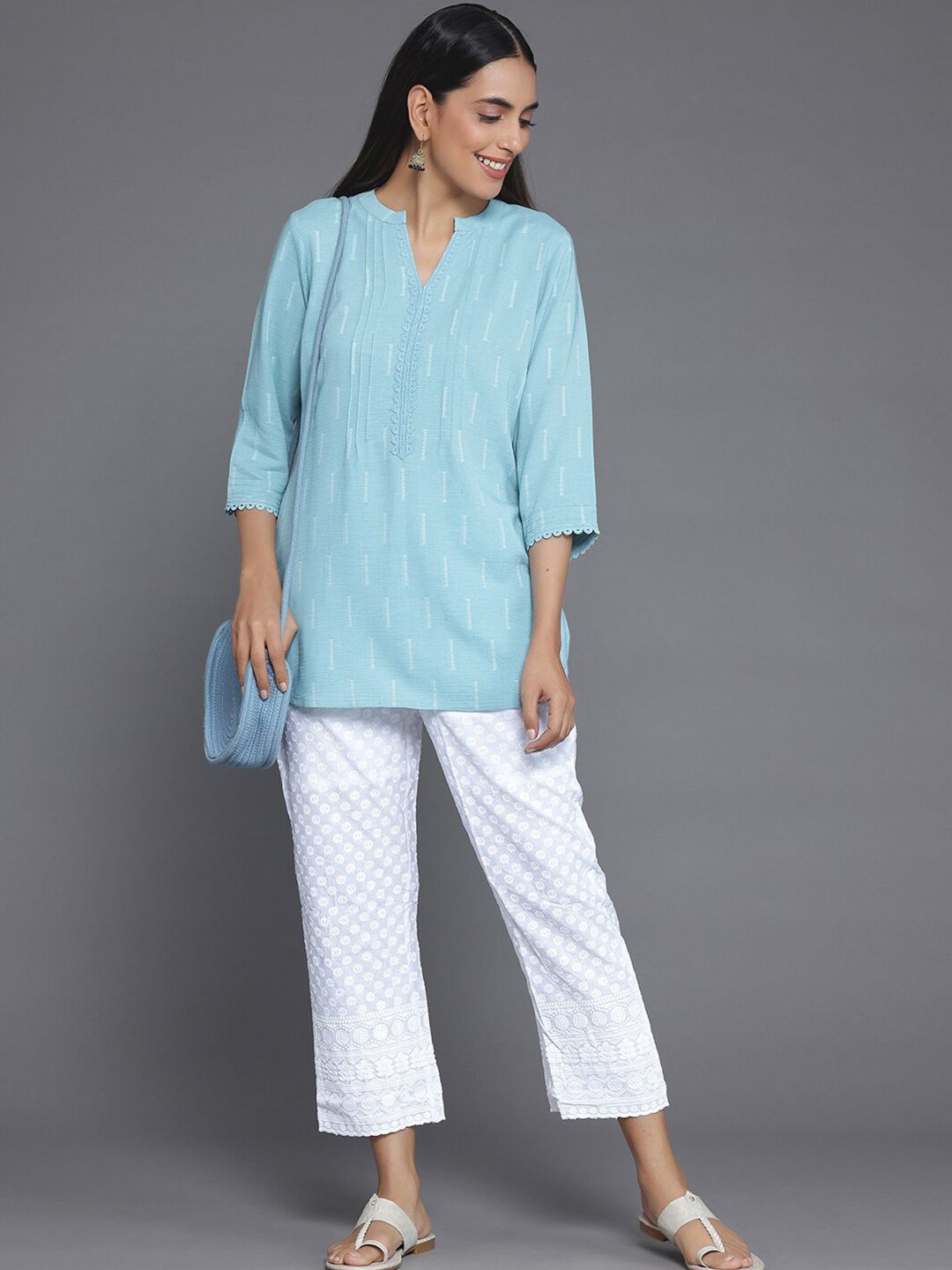 Libas Woven Design Mandarin Collar Straight Kurti