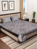 KLOTTHE Grey & White Printed 300TC Super King Fitted Bedsheet With 2 Pillow Covers