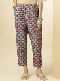 KALINI Ethnic Motifs Printed V-Neck Three-Quarter Sleeves Pure Cotton Tunic & Trousers