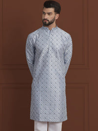 SOJANYA LUXE Sulam Bunga Labuci Mandarin Kolar Kapas Kurta Lurus Sutera