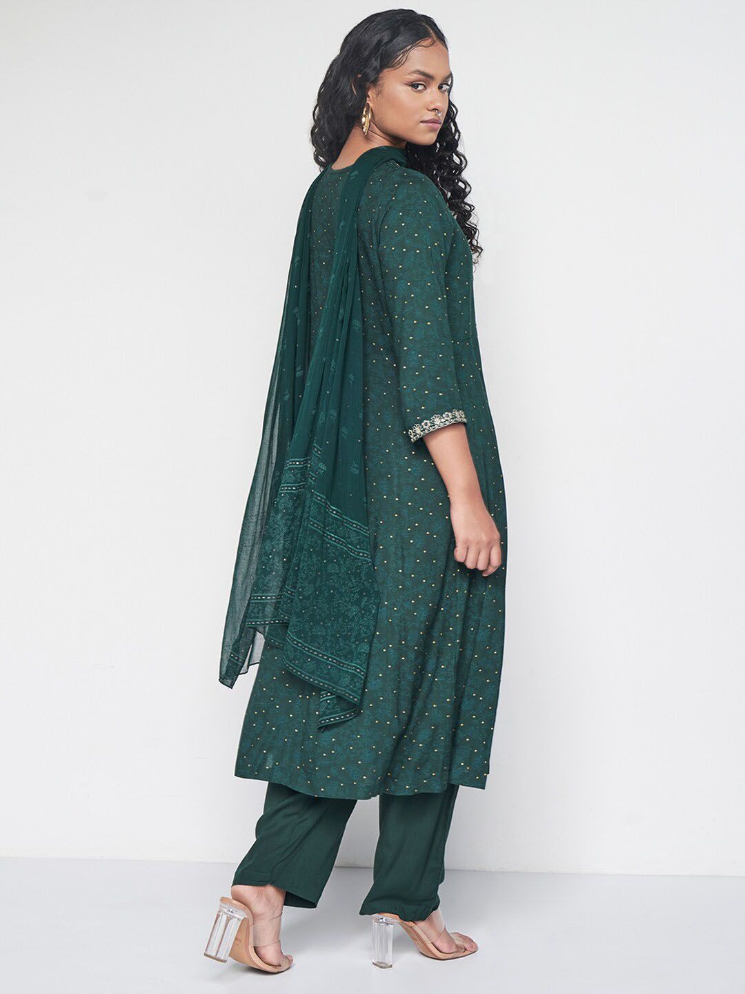 Global Desi Embroidered Kurta with Palazzos & With Dupatta