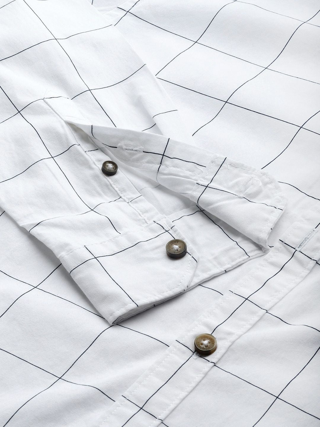 HIGHLANDER Men White & Blue Slim Fit Checked Casual Shirt