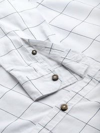 HIGHLANDER Men White & Blue Slim Fit Checked Casual Shirt