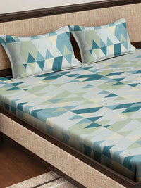 KLOTTHE Blue Geometric Pure Cotton 400 TC King Superfine Bedsheet dengan 2 Sarung Bantal-98 x 89 inci
