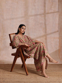 Pakaian Cotton Cotton Kaftan Midi yang bercetak bunga