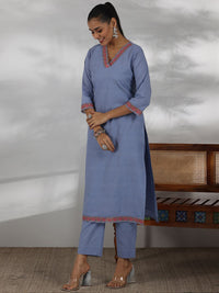 Libas Women Floral Embroidered Regular Thread Work Pure Cotton Kurta with Trousers & With Dupatta